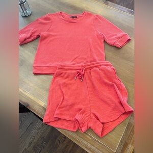 Coral Waffle-Knit Shorts and Top Set